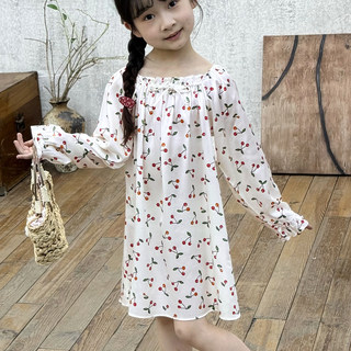 Mulberry Silk Children's Long-Sleeved Nightgown, Girls' Silk Pajamas, Summer, Middle-Aged and Older Children, Little Girls, Cute Princess Home Clothes