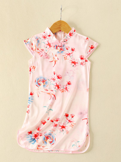 Summer Girls' Silk Cheongsam, Stylish Hanfu, Baby's Ancient Costume, Mulberry Silk Tang Suit, Little Girl's Chinese Style Princess Dress