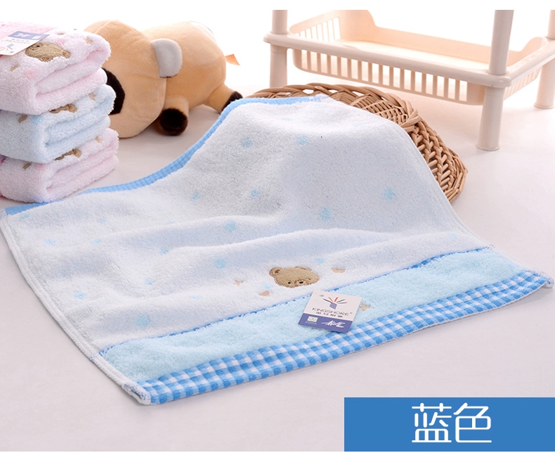 Khăn vàng Cotton Satin nguyên chất thêu vuông Khăn dễ thương Đầu gấu đôi Màu vuông Khăn chính hãng 4 gói Khăn - Khăn tắm / áo choàng tắm