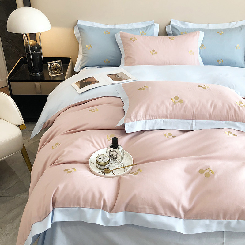 Brief Injoins long suede cotton embroidery Four pieces of pure cotton full cotton spring bed sheet quilt cover with cover four pieces of bed