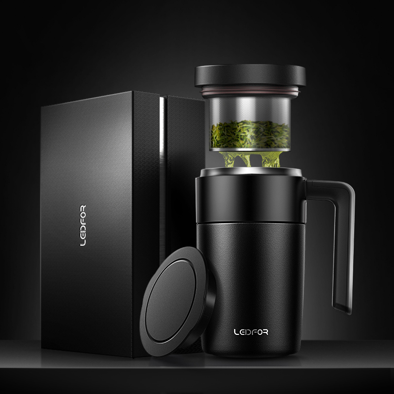 LEIDFOR Thermos Men's large capacity mug Office cup with handle Tea cup Separate water cup