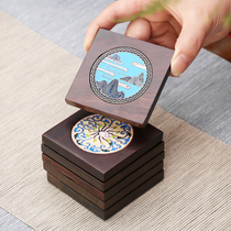 Kang Yun black sandalwood coaster enamel Kung Fu Cup holder cloisonne heat insulation mat tea ceremony accessories ornaments