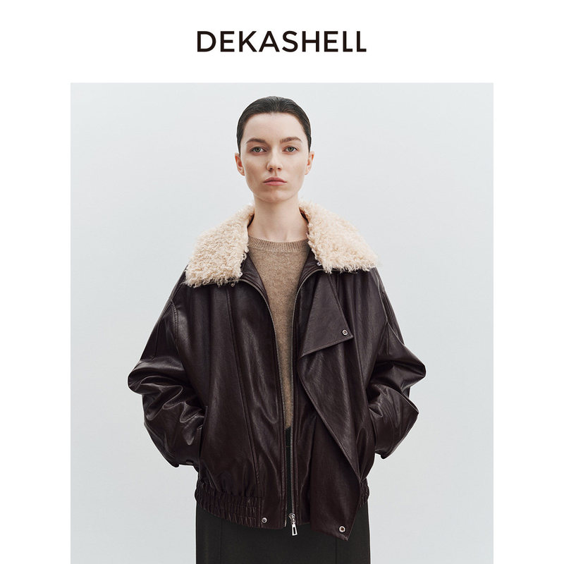 Dekashell/Dikaxuan 2026 Winter New Style Fur Collar Leather Jacket Women's Leather Jacket American Retro Style W611323 Dekashell/Dikaxuan 2026 Winter New Style Fur Collar Leather Jacket Women's Leather Jacket American Retro Style W611323