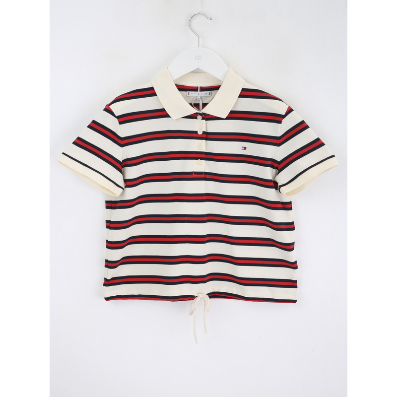 Tommy Hilfiger Women's Casual Striped Short-Sleeved Polo Shirt Ww0Ww49247
