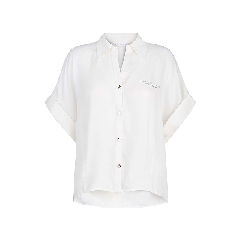Sdeer Fashionable Lapel Letter-Print Loose Short-Sleeved Shirt S25280417