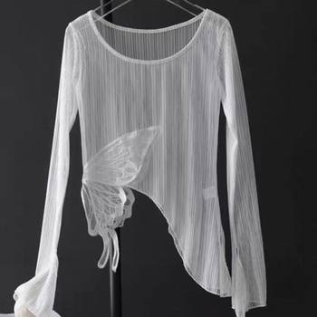 New Classical Dance Costume, Gauze Top for Women, Elegant Butterfly Lace Mesh Top, Chinese Dance Body Rhythm Practice Clothing