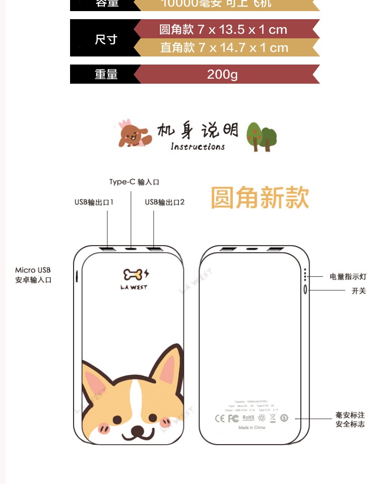 LA TÂY Keji xung quanh sạc kho báu chú chó dễ thương 10000 mAh tặng quà cho bạn gái - Ngân hàng điện thoại di động sạc dự phòng không dây