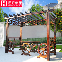 Pavilion outdoor pavilion courtyard grape stand awning anticorrosive wood flower stand Garden carbonized wood table and chair mobile wooden house