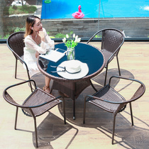 Balcony table and chair rattan chair three-piece outdoor leisure Teng chair terrace courtyard garden small coffee table combination outdoor chair