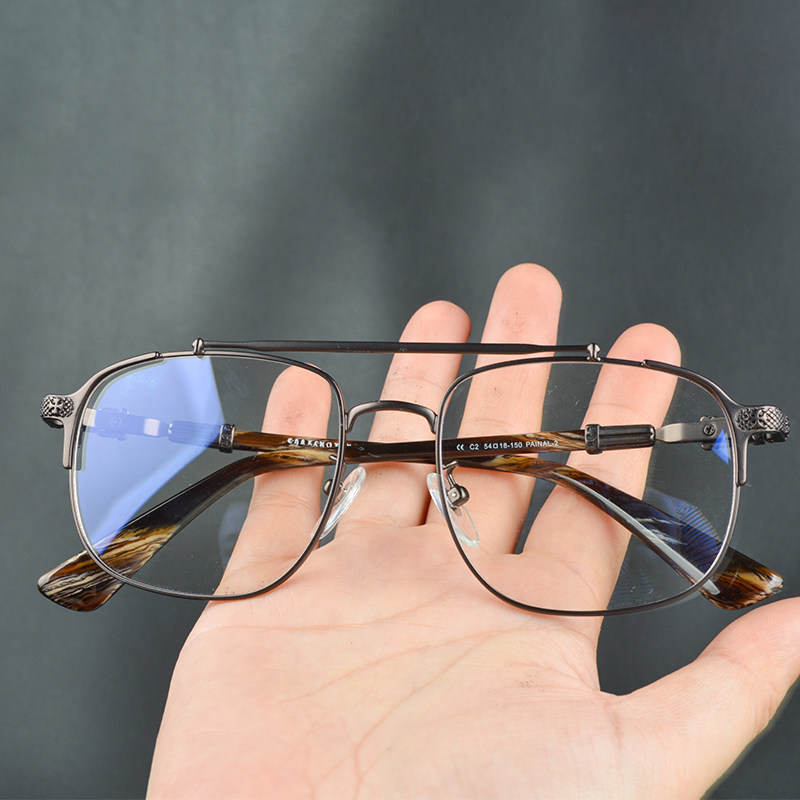 Abescro heart pure titanium glasses frame men's retro big frame double beam big face anti-blue light myopia glasses frame women's tide