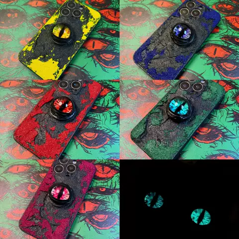Rugged Luminous Eye Kickstand Phone Case – Dark Textured Glow Design – Pro/Plus/Max/Air – iPhone 17, iPhone 16, iPhone 15, iPhone 14, iPhone 13, iPhone 12