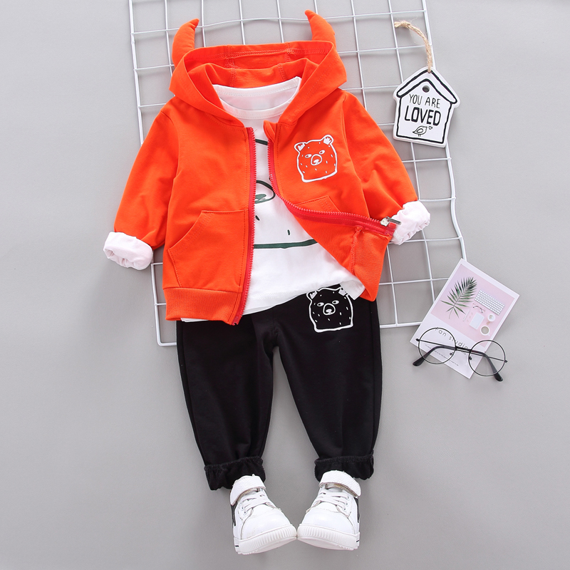 Thunderbolt Bear Three Piece Set & Orange2021 Boy Spring Three piece set children child leisure time clothes Baby boy Autumn clothes 1-3 year 4 Foreign style tide Children's wear