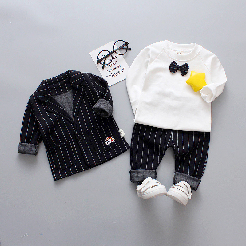 Three Piece Suit Black2021 Boy Spring Three piece set children child leisure time clothes Baby boy Autumn clothes 1-3 year 4 Foreign style tide Children's wear