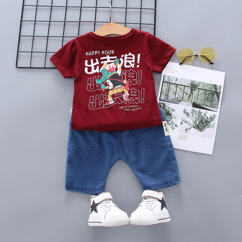 Go Out And Get Drunkparagraph Boy summer Short sleeve suit 1-3 year 4 children Foreign style Check pattern shorts 2021 baby summer wear Two piece set