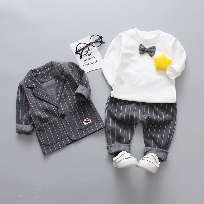 Three Piece Suit - Grey2021 Boy Spring Three piece set children child leisure time clothes Baby boy Autumn clothes 1-3 year 4 Foreign style tide Children's wear