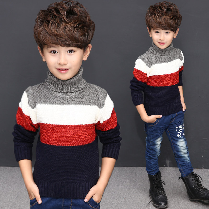 Boy high collar sweater spring autumn 2023 new stitch weaters CUHK children boy boy warm cover with undershirt tide-Taobao