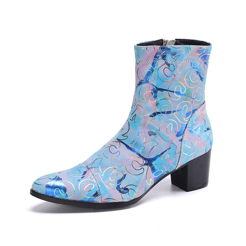 Челси сапоги 铂利迩7公分高跟高端男韩版外贸透气拉链尖头鞋2021新款潮流皮靴 Platinum right Wani