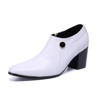 Fashion and 8 cm high heel mens leather shoes personality tip white shoes stage supports the performance of youth shoes