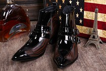 New Inn fashion genuine leather trendy mens boots Korean version individuality mens boots hair stylist nightclub Walking Show heightening mens boots