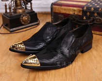 Fashion successful mens high-heeled iron headgear trend leather shoes Korean style daily hair stylist leisurely single shoes lazy shoes