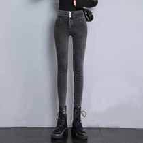 MARA sixty breasted jeans women autumn and winter plus velvet padded high waist slim stretch slim stretch small feet