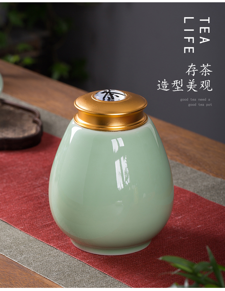 The Crown chang celadon ceramic seal pot small caddy fixings tea boxes canners portable storage POTS creative home half a catty