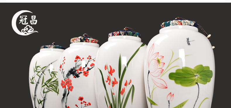 The Crown, jingdezhen ceramic powder enamel caddy fixings hand - made process large seal pot pot high moisture storage jar