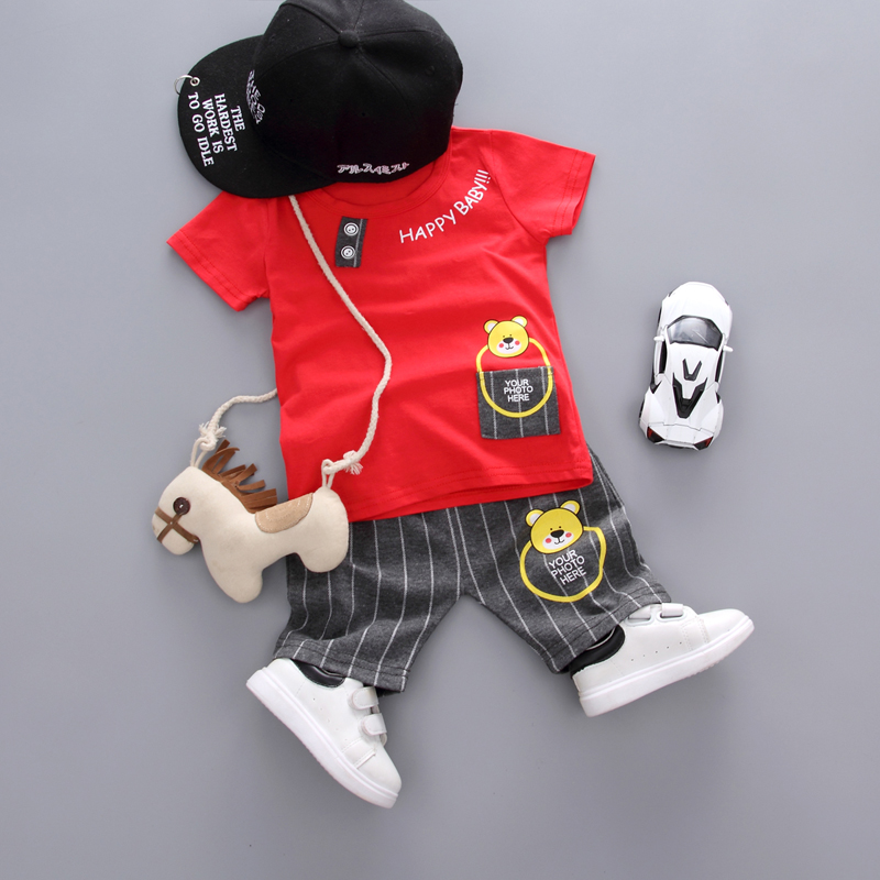 Quần áo trẻ em bé trai tay ngắn phù hợp 2018 mới hè 1-2-3-4 tuổi trẻ em áo thun quần short hai mảnh thủy triều đồ sơ sinh