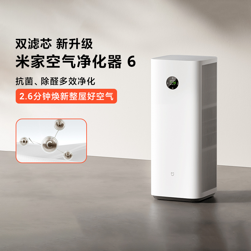 Xiaomi Mijia Air Purifier 6 Antibacterial, Formaldehyde Removal, Multi-Purification, Quiet Operation, High Airflow, Strong Power, Dual Filter Elements