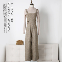 vintage strap pants Korean version of loose jumpsuit women autumn and winter hairy wide leg pants two-piece Foreign Air Age