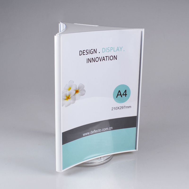 Three-sided A4 paper rotating display rack Curved dining room desktop advertising table card A4 promotional material rack Shopping mall exhibition display box Acrylic table card Hospital nurse desk foreground color page box