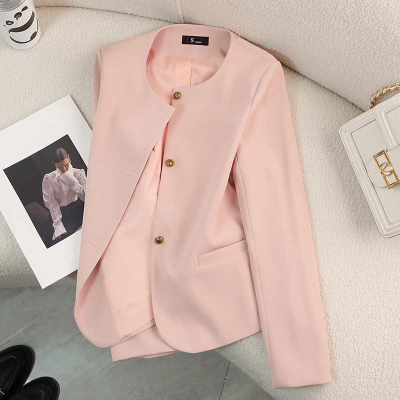 Pink Collarless Blazer for Women 2026 New Spring, Autumn and Winter High-End Casual Top with Elegant Little Chanel Style Suit