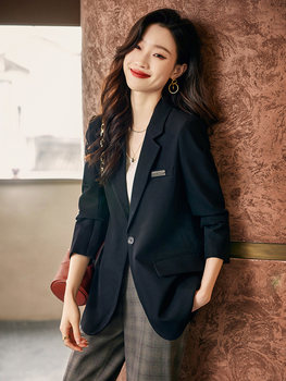 Black small suit jacket women's spring and autumn new fashion and capable professional large size loose casual suit drape top