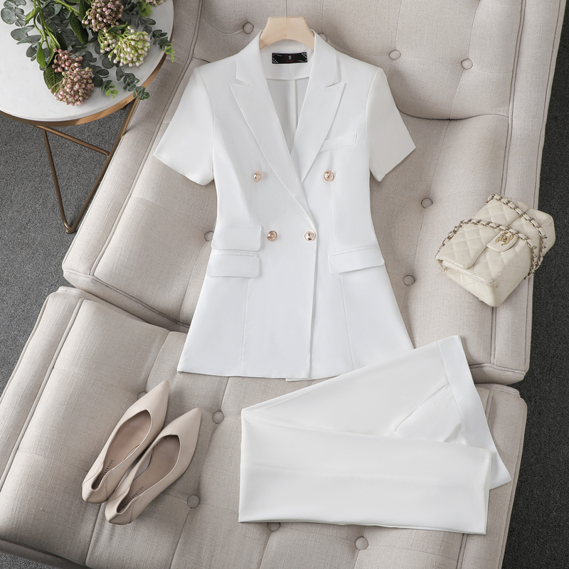 White Suit Set for Women, Short-Sleeved, New Summer Style, Professional Attire, Formal Wear, Elegant Workwear, Suit Jacket, Thin Work Clothes