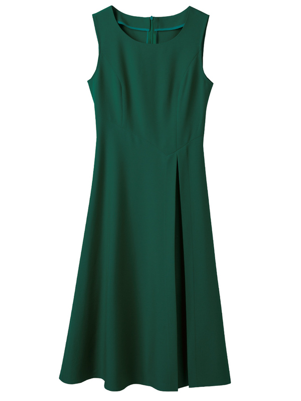 Green Dress for Women, Summer 2026 New Style, High-End Sleeveless Round Neck Base Dress, Professional Slim-Fit Mid-Length Skirt