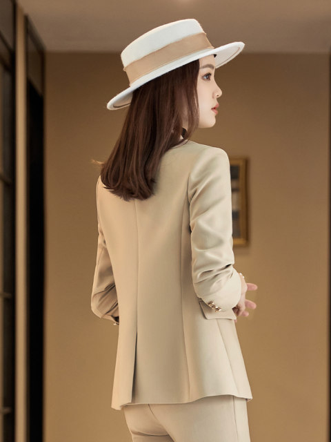 Khaki suit jacket women's spring and autumn self-cultivation fashion temperament casual small high-end professional suit suit