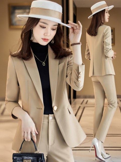 Khaki suit jacket women's spring and autumn self-cultivation fashion temperament casual small high-end professional suit suit