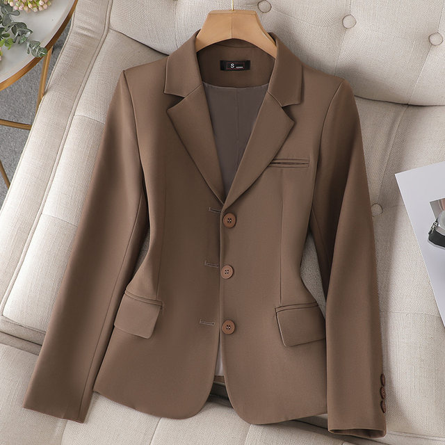 Coffee color small suit jacket female 2022 spring and autumn new fashion casual professional small short suit top