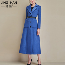 Jing Han hairy coat women 2021 Winter new fashion thick long knee Heben wind wool coat