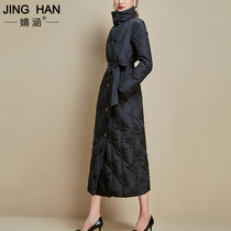 Down jacket women 2021 Winter new explosive black bright face thick white duck down long knee to ankle jacket