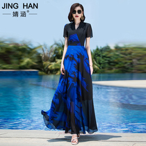 Chiffon V-neck dress female 2021 new summer slim big dress high temperament long skirt