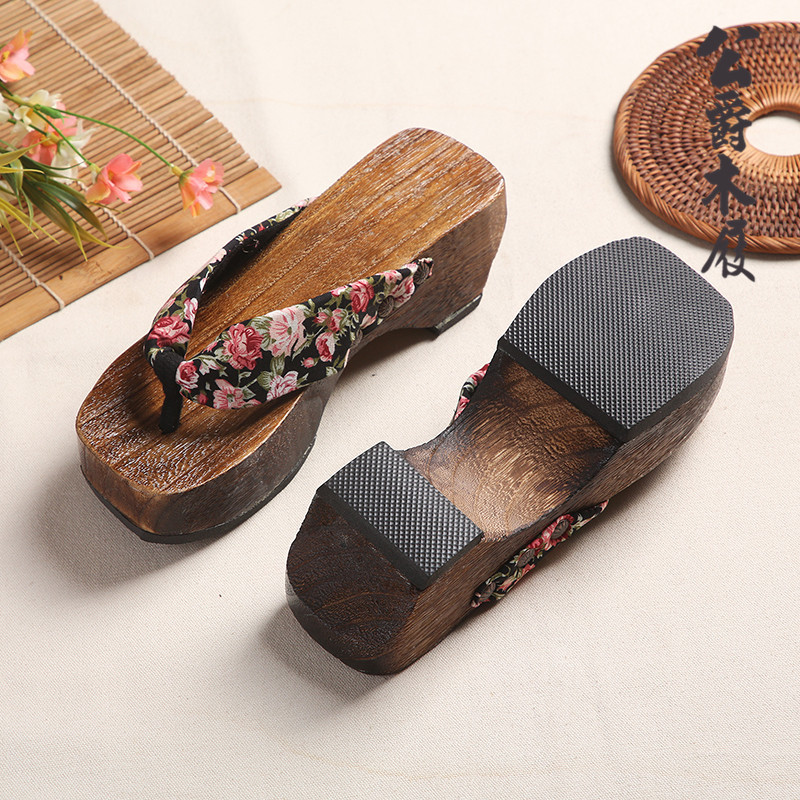 4cm High-Quality Summer Flat-Soled Natural Women's Herringbone Slippers Made of Burnt Paulownia Wood, Moon Bay Clogs