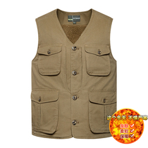 Winter plus velvet thickened middle-aged and elderly dad mens fatten extra pocket tooling casual waistcoat vest