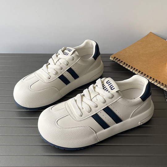 Genuine leather virtue training shoes for women thick soles 2026 spring and autumn new style breathable and comfortable soft sole shoes fashionable casual white shoes