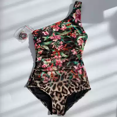 Double eleven European and American new slanted shoulder sexy one-piece swimsuit hollow fashion slim American fashion women's swimwear