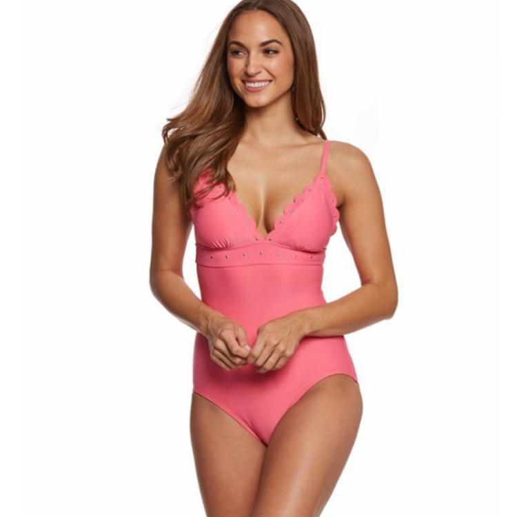 Triumph home Europe and the United States 2019KS high-end thin one-piece swimsuit Deep V sexy rivets Punk style handsome female swimsuit