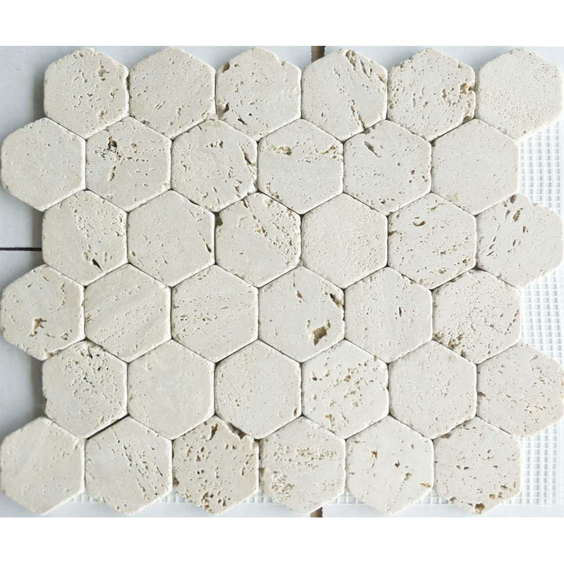 Natural marble mosaic tiles Beige travertine Antique hexagonal mosaic wall stickers Living room powder room stone