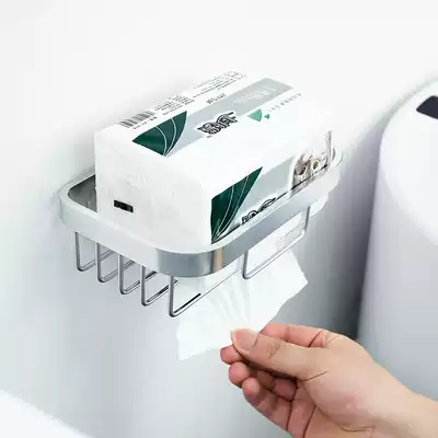 Powder room tissue box Toilet roll toilet paper holder Punch-free toilet paper box household living room waterproof creative wall-mounted storage shelf
