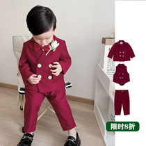Year-old dress boy grabs the little suit of English wind flower children red suit boy handsome suit