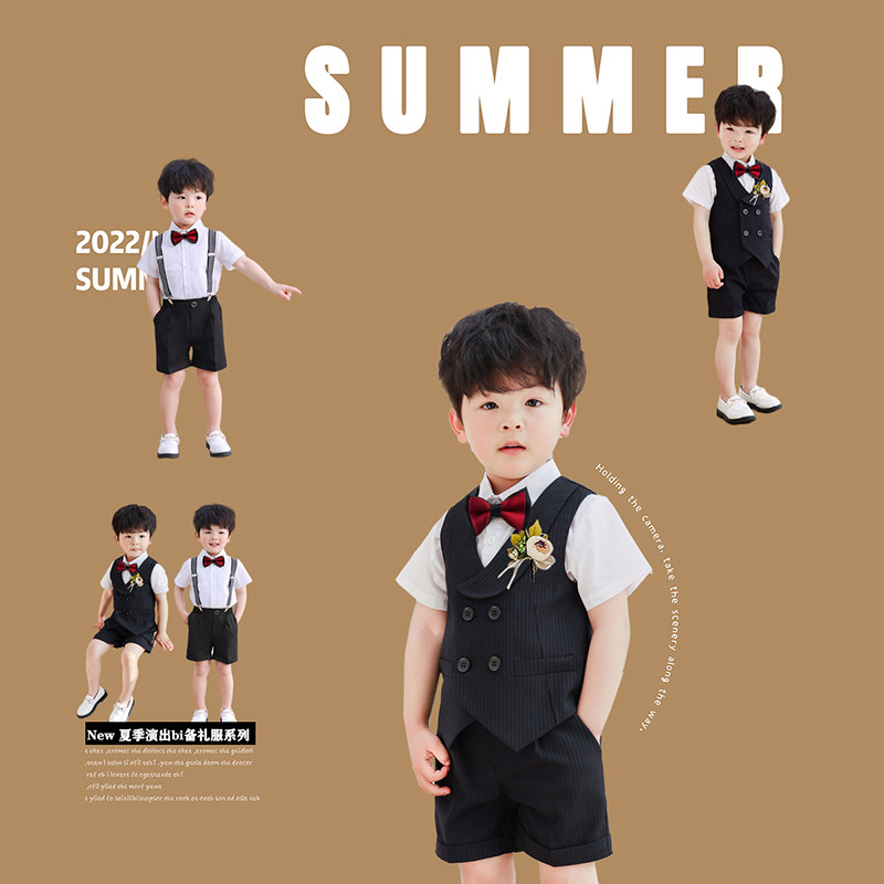 Child Small Host Gown Flower Boy Boy Suit Suit Summer Baby Boy Back With Pants Piano Play Out-Taobao
